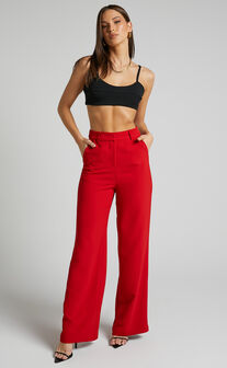 Bonnie Pants - High Waisted Tailored Wide Leg Pants in Red