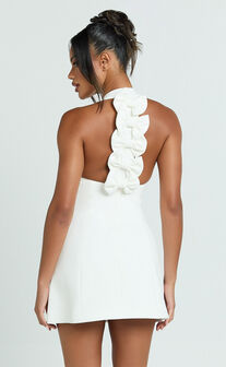 Yelena Mini Dress - Halter Neck Bow Detail Mini Dress in White