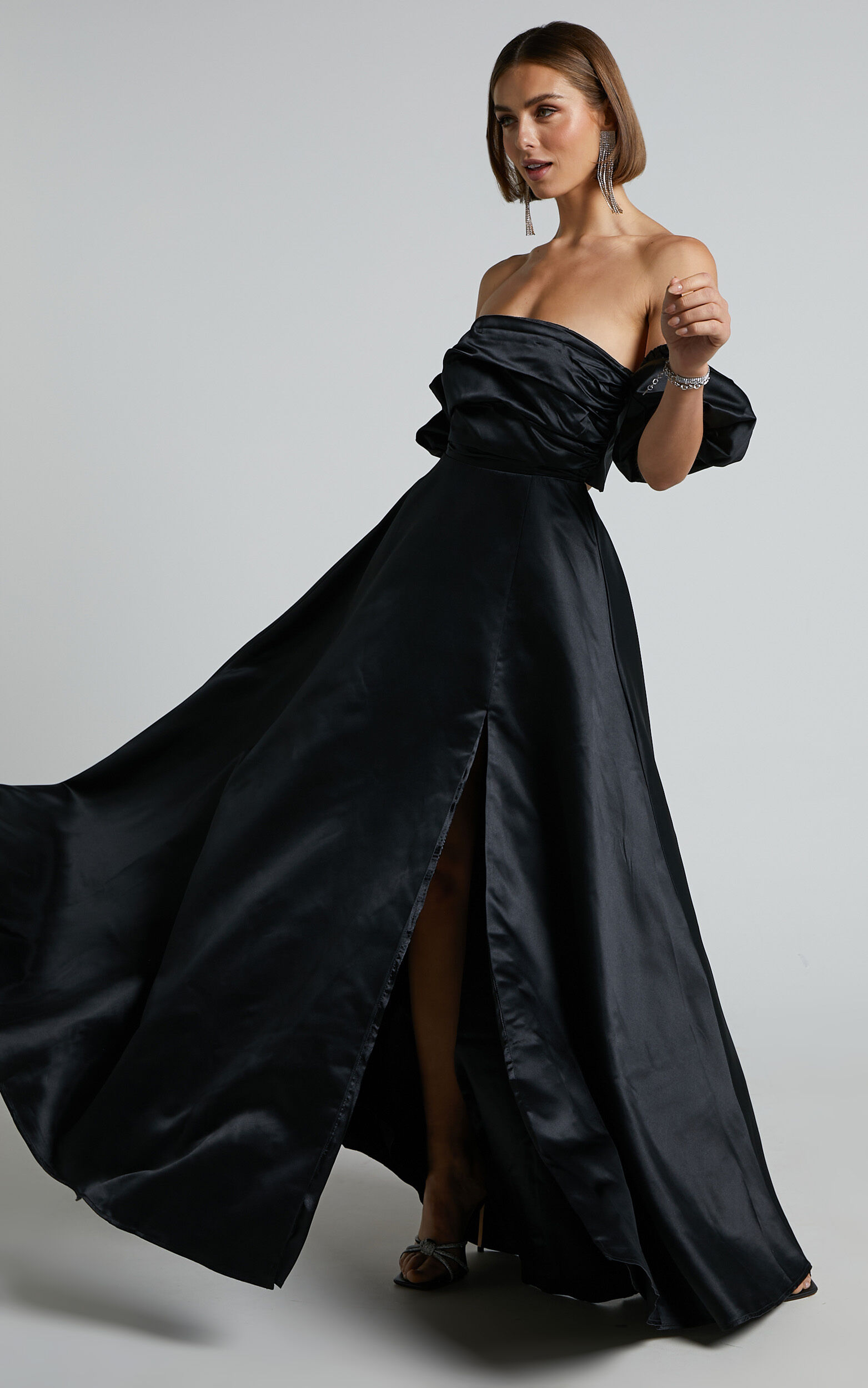 ワンピース AmeriMEDI OFF SHOULDER PUFF SLEEVE DRESS Women's Off-The-Shoulder Puff Sleeve Mini Dress | Women's