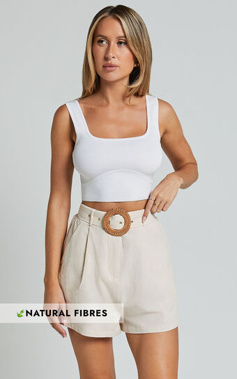 Thaisa Shorts - High Waist Belted Shorts in Biscuit