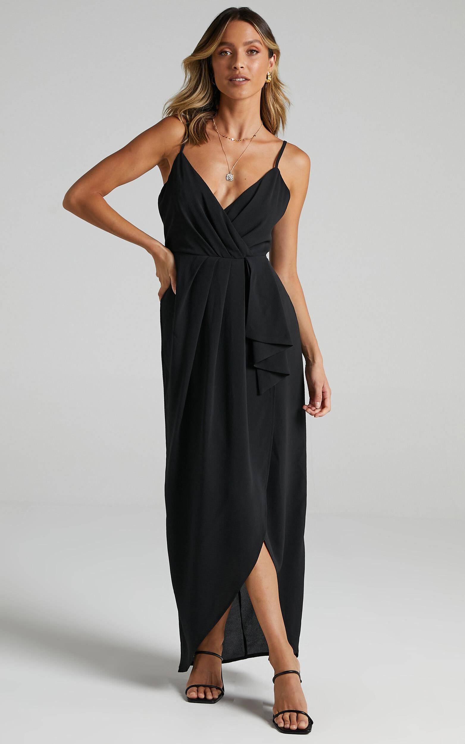 Gave Me You Midi Dress - Wrap Tulip Hem Dress in Black - 06, BLK1