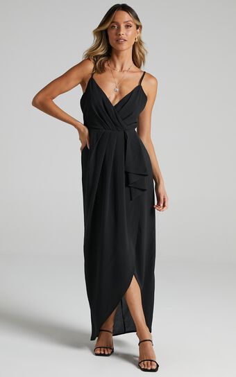 Gave Me You Midi Dress - Wrap Tulip Hem Dress in Black