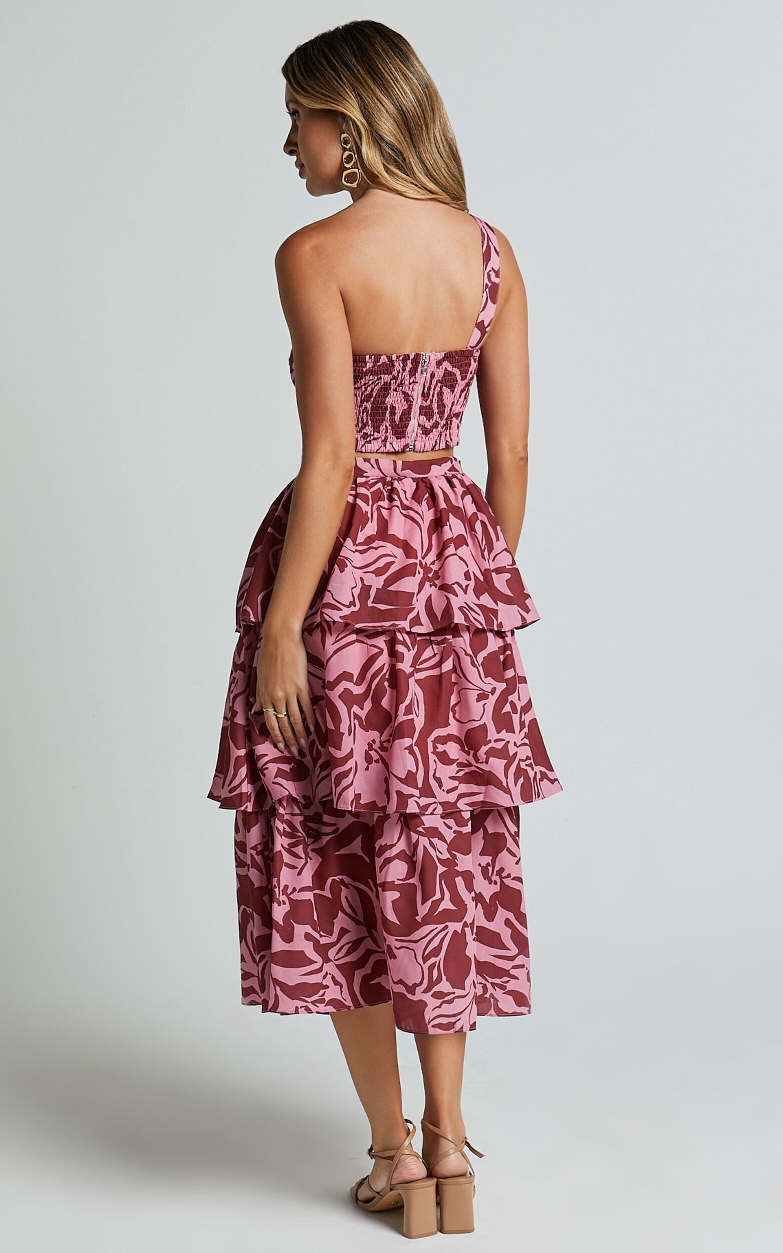 Lydie Two Piece Set - One Shoulder Top and Tiered Midi Skirt Lydie Two Piece Set - One Shoulder Top and Tiered Midi Skirt
