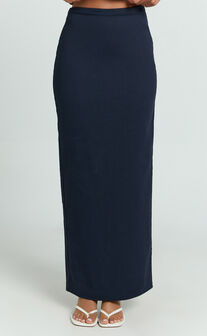 Vance Maxi Skirt - Linen Back Split Skirt in Navy
