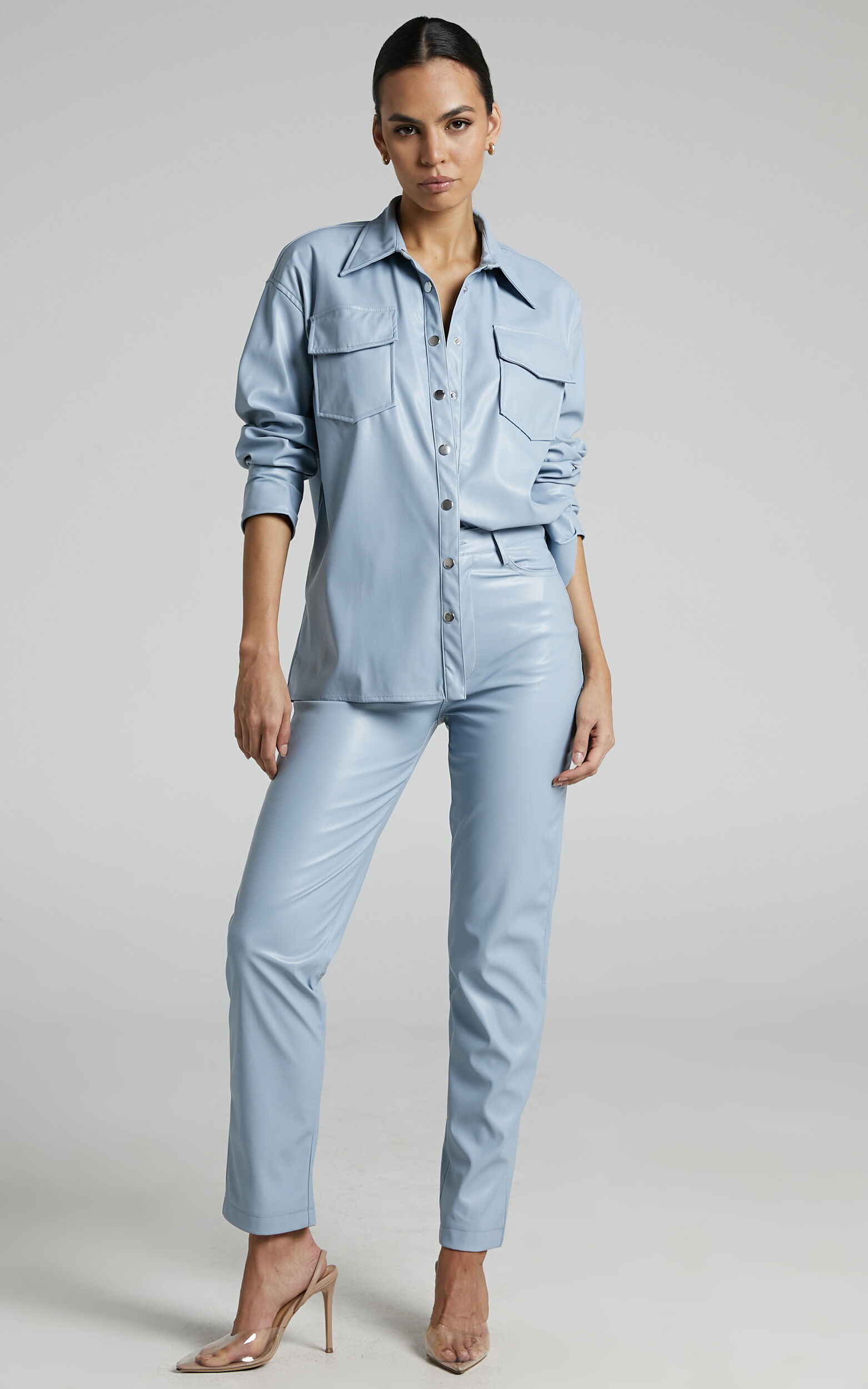 Light blue leather pants online