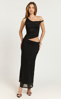 Amalia Maxi Dress - Off the Shoulder Slip Dress in Black