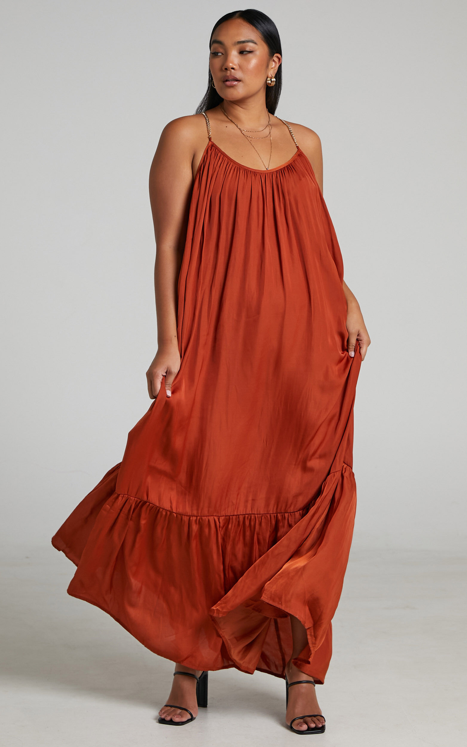 Sychie Maxi Dress - Chain Straps Relaxed Dress in Rust | Showpo USA