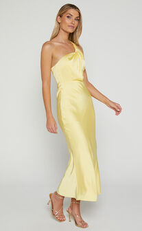 Carmella Midi Dress - One Shoulder Twist Detail Dress in Butter Yellow