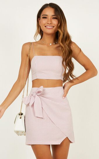 Keep On Turning Two Piece Set In Pink Gingham 