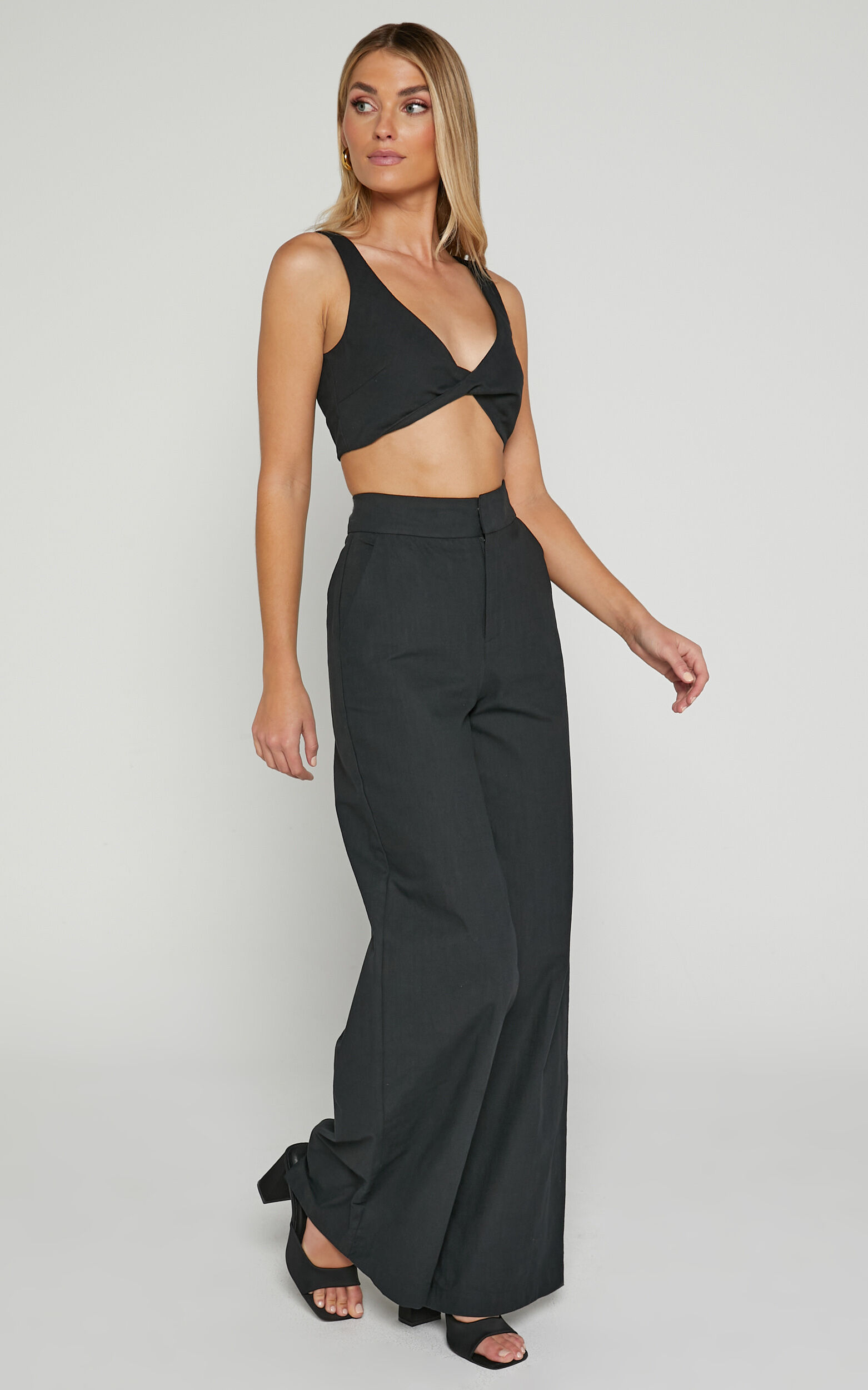 Kingston Two Piece Set - Twist Front Twill and Wide Leg Pants Set