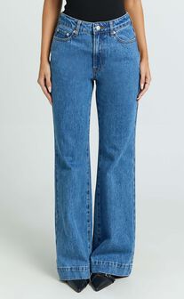 Ebony Jeans - Mid Rise Wide Leg Recycled Denim Jeans in Dark Blue Wash