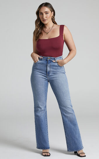 Off My Back Bodysuit - Square Neck Bodysuit in Wine