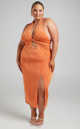 Bethany Midi Dress - Halter Dress in Orange