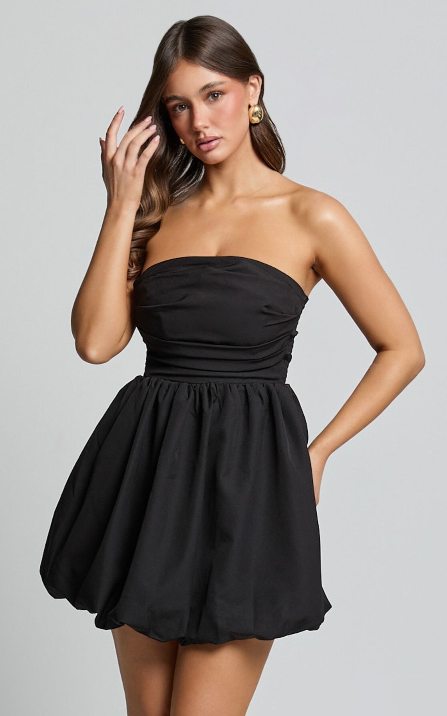 Shaima Mini Dress - Strapless Bubble Hem Dress in Black | Showpo USA