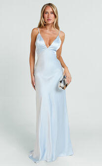 Quincy Maxi Dress - Satin Slip Dress in Sky Blue