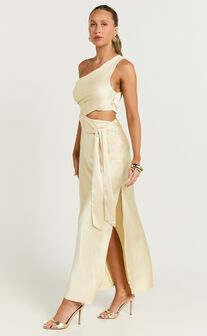 Regina Midi Dress - One Shoulder Cut Out Side Detail  Dress in Butter