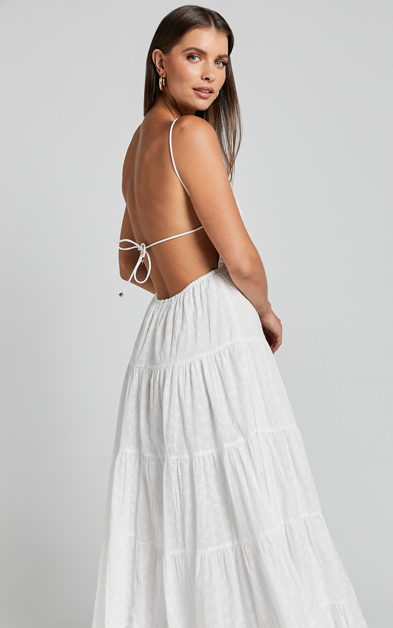 Edyta Maxi Dress - Ruched Tiered Dress in White - 06, WHT1