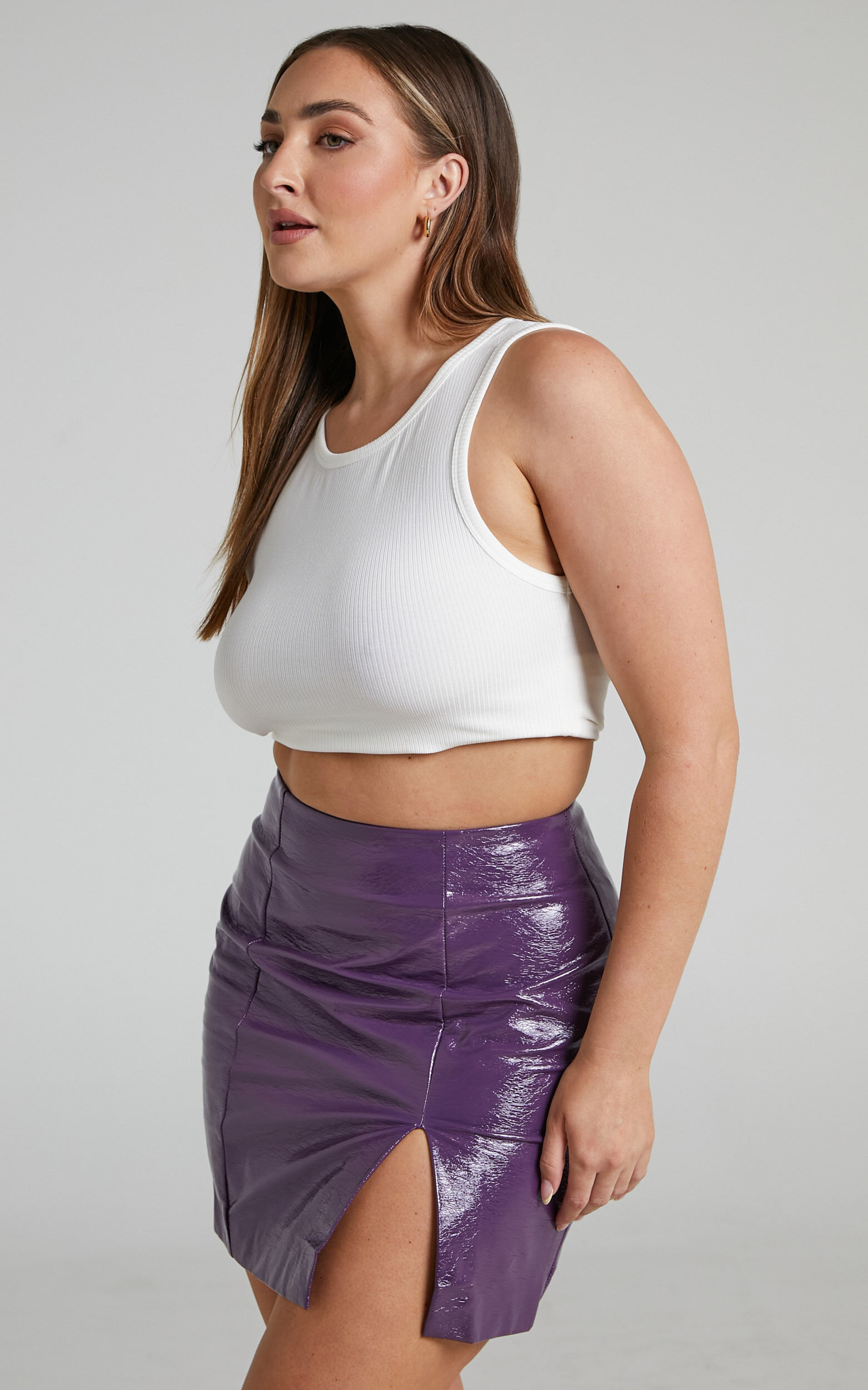Violet faux leather skirt online