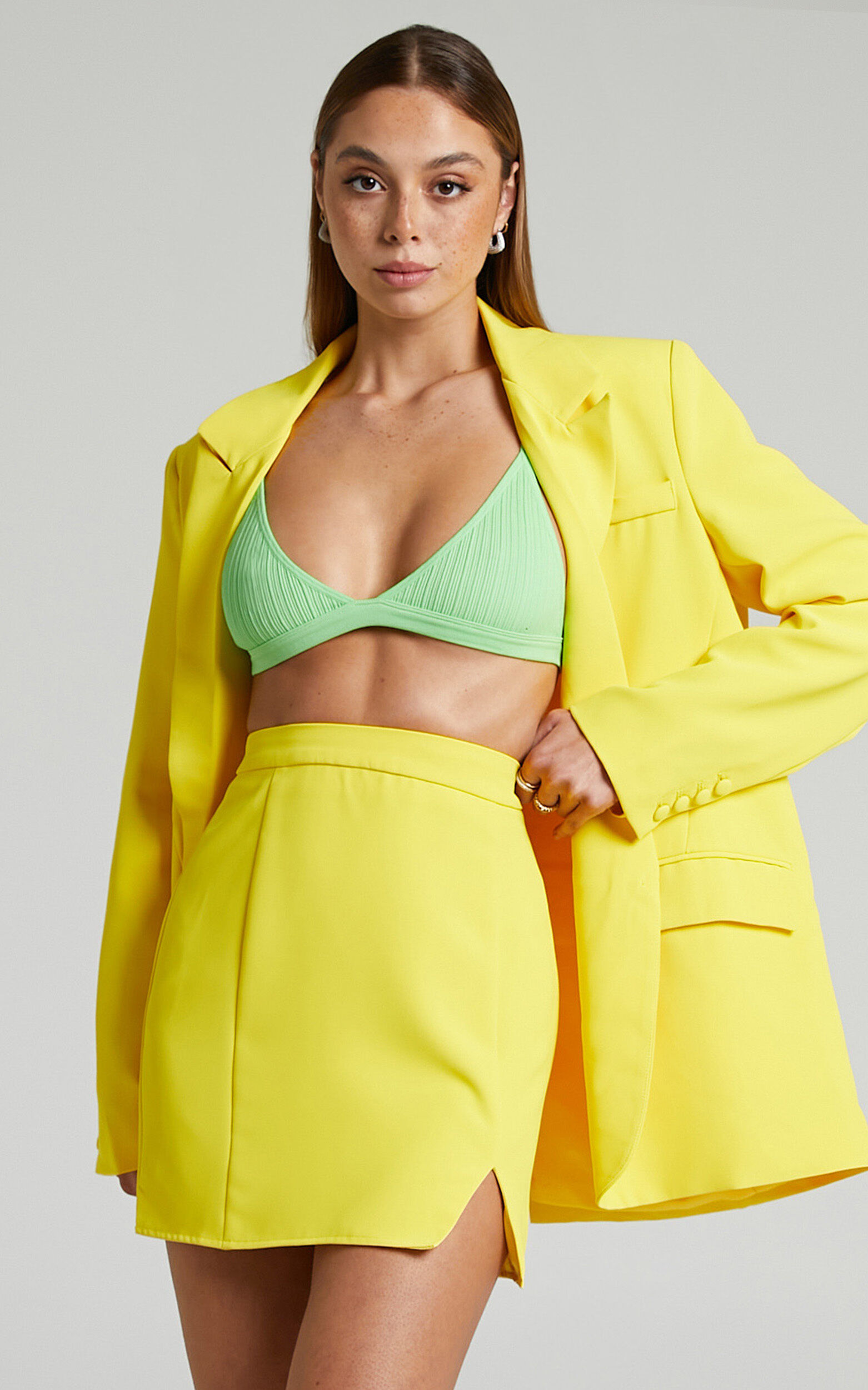 Evelenna Mini Skirt High Waisted Split Skirt in Yellow Showpo USA
