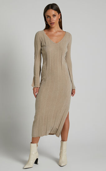 4th & Reckless - Nyrobi Rib Knit Dress in Mocha