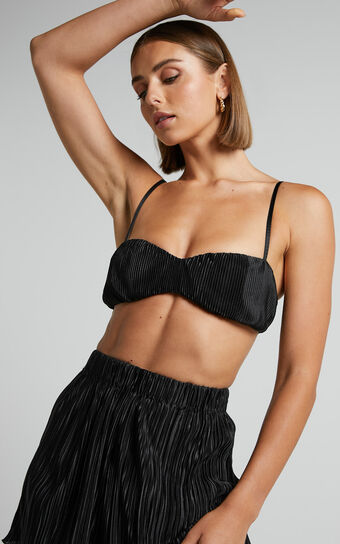 Beca Bralette - Plisse Sweetheart Bralette in Black