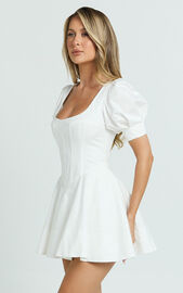 Emma Mini Dress - Scoop Neck Sleeved Corset Drop Waist Circular Skirt ...