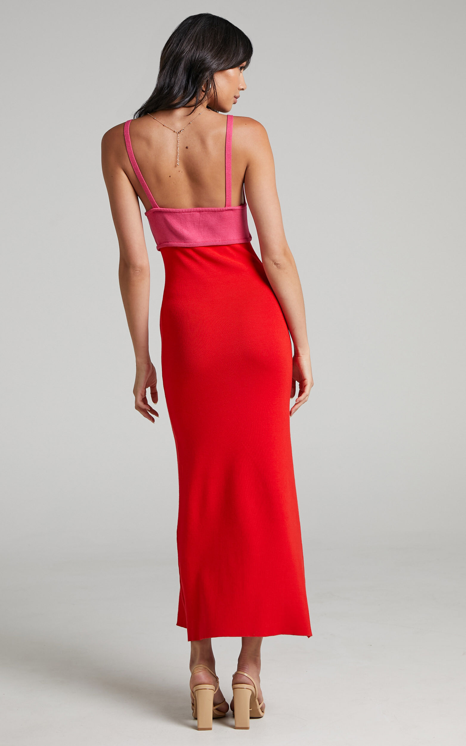 Claire Dual Tone Knit Dress in Pink & Red | Showpo NZ