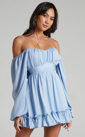 Zaire Mini Dress with Bodice Detailing in Dusty Blue