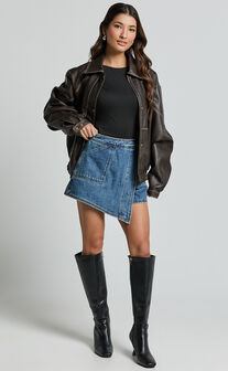 Gail Jacket - Faux Leather Bomber Jacket in Washed Brown