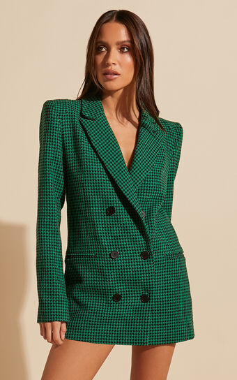 Toula Blazer - Longline Double Breasted Blazer in Green & Black