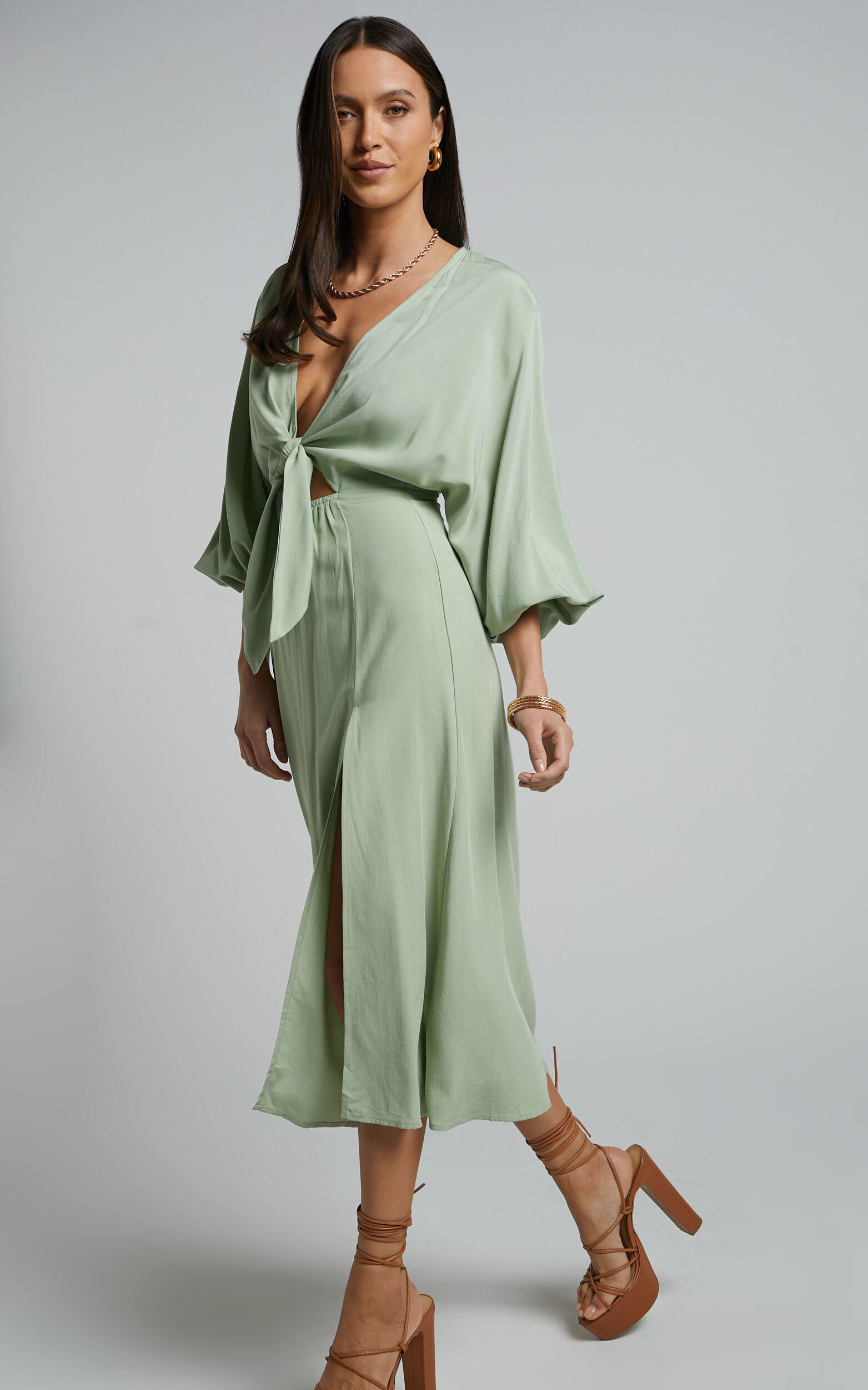 Long sleeve store sage green dress