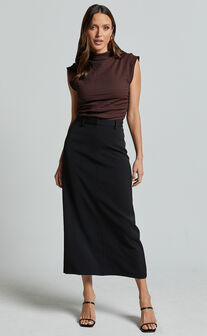 Brionne Top - High Neck Cap Sleeve Top in Dark Oak