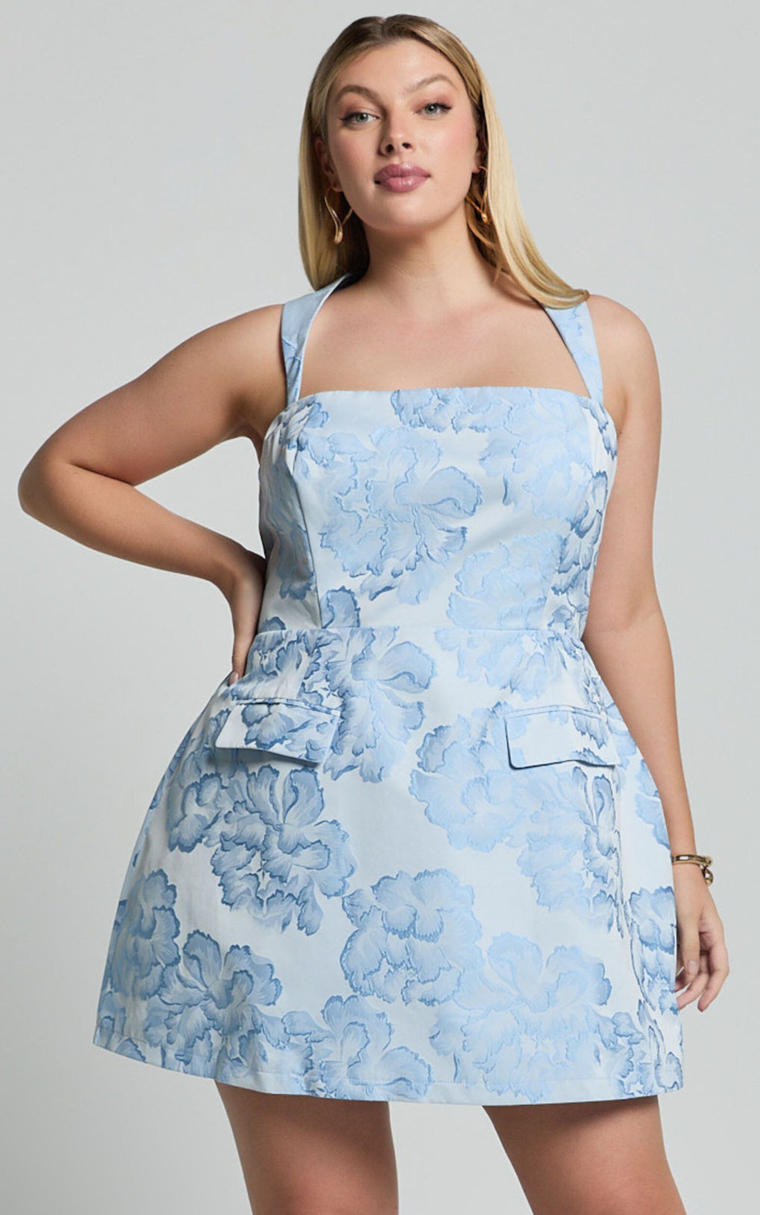 Kyra Mini Dress - Square Neck Open Back Jacquard Mini Dress