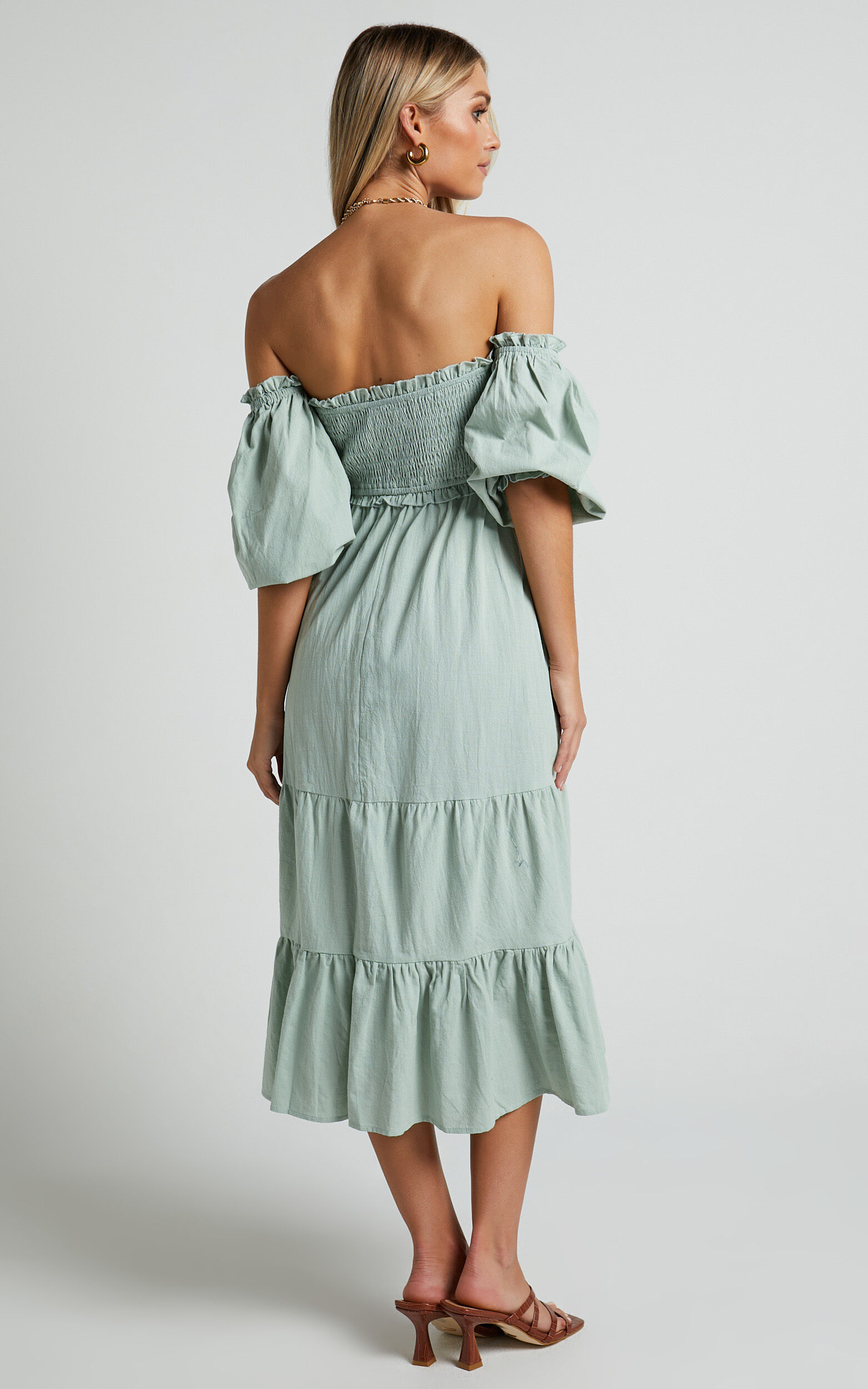 Shirred off 2025 shoulder dress
