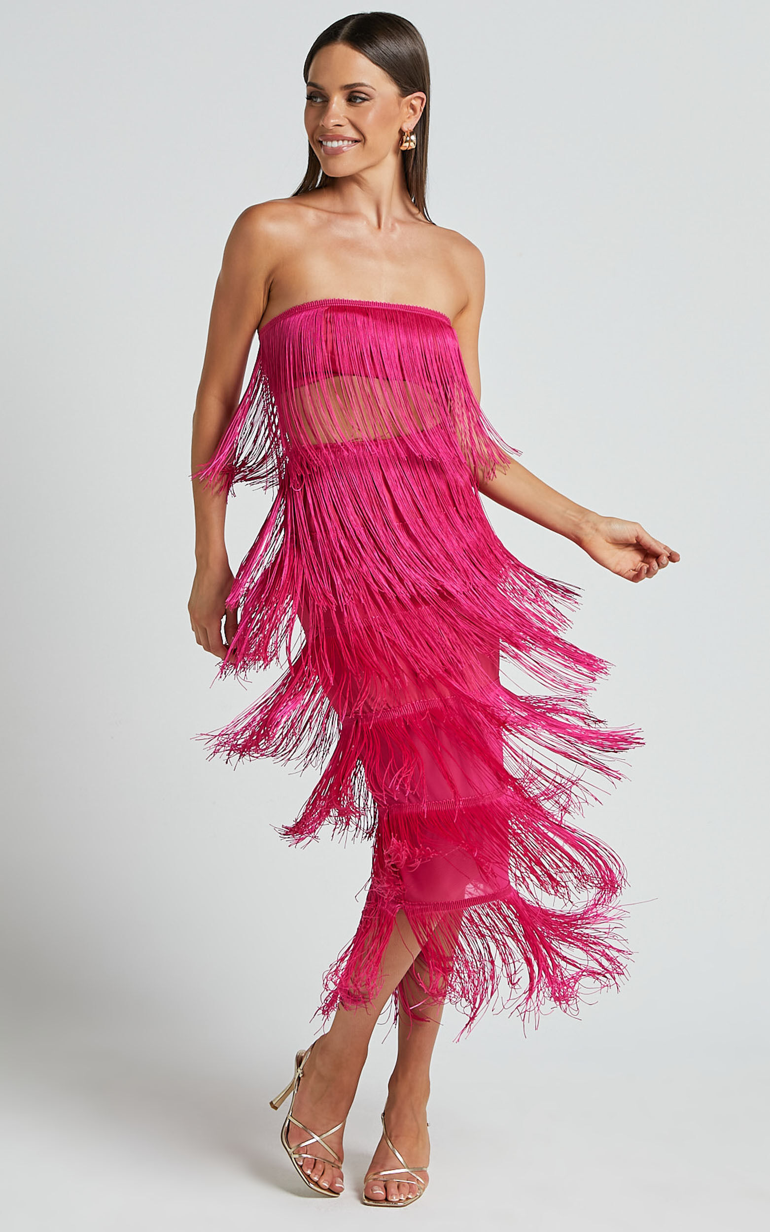 Fringe pink top jacket skirt set