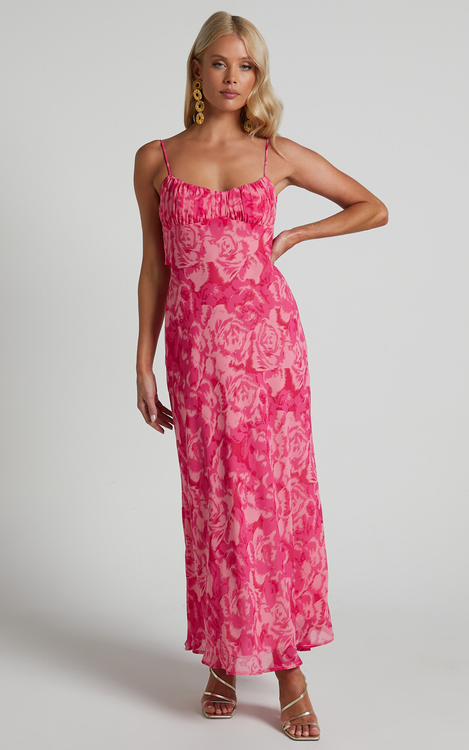 Veena Midi Dress Bustier Floral Slip Dress in Pink Floral Showpo USA