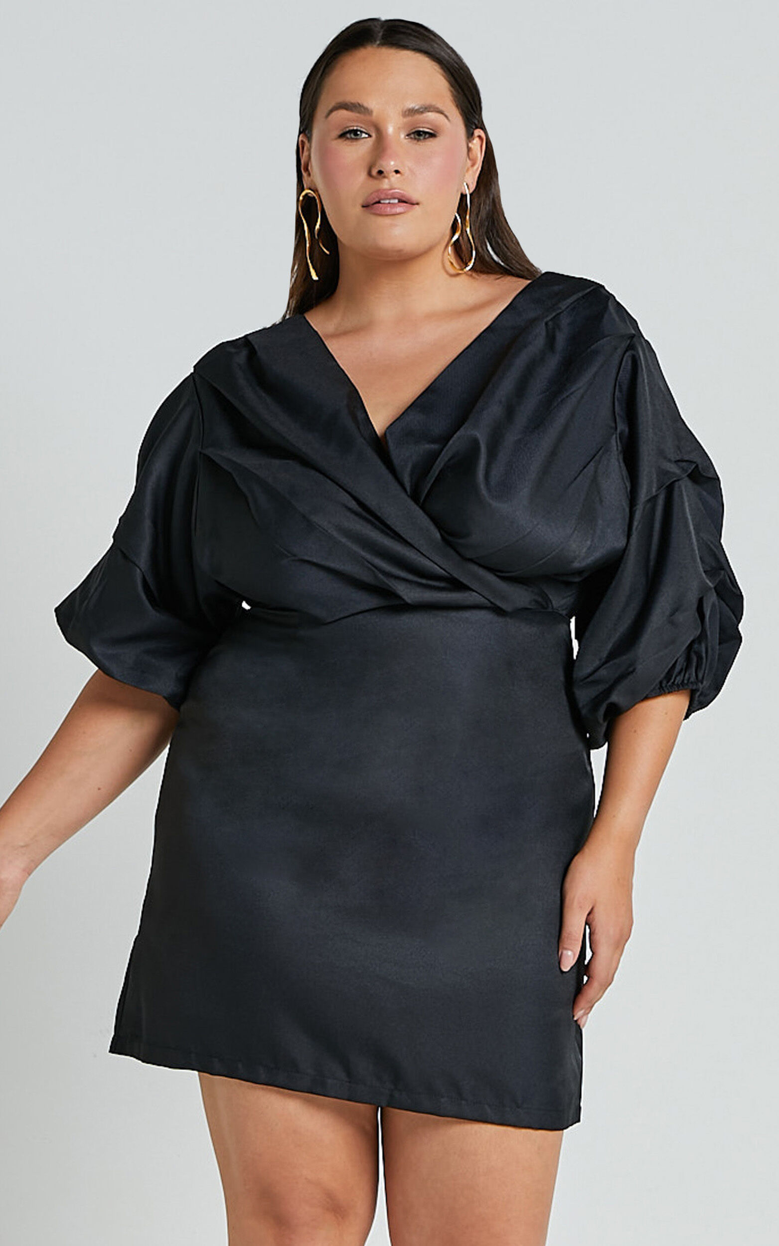 Anastasija Mini Dress - Off Shoulder V Neck Dress in Black | Showpo USA