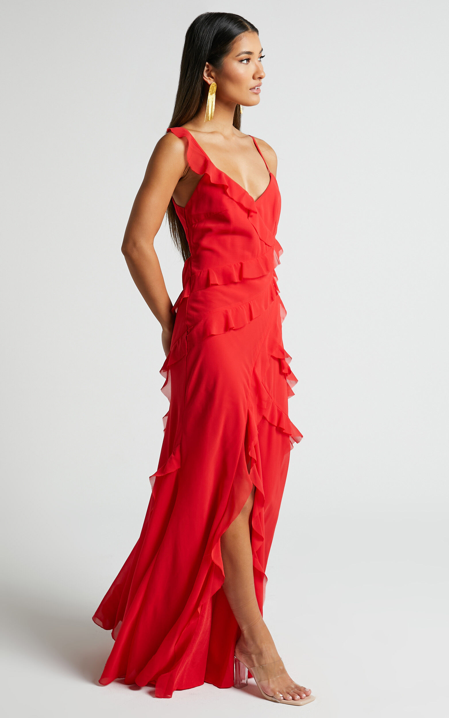 Red sale frill dress