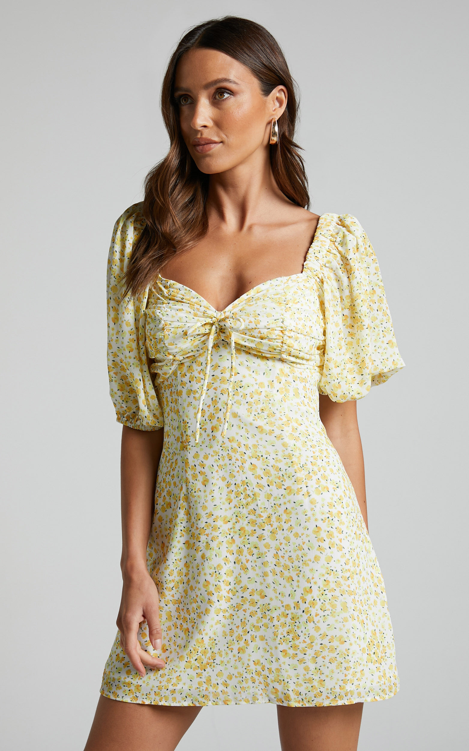 Rhenzy Mini Dress Puff Sleeve Dress in Sunshine Ditzy Showpo USA