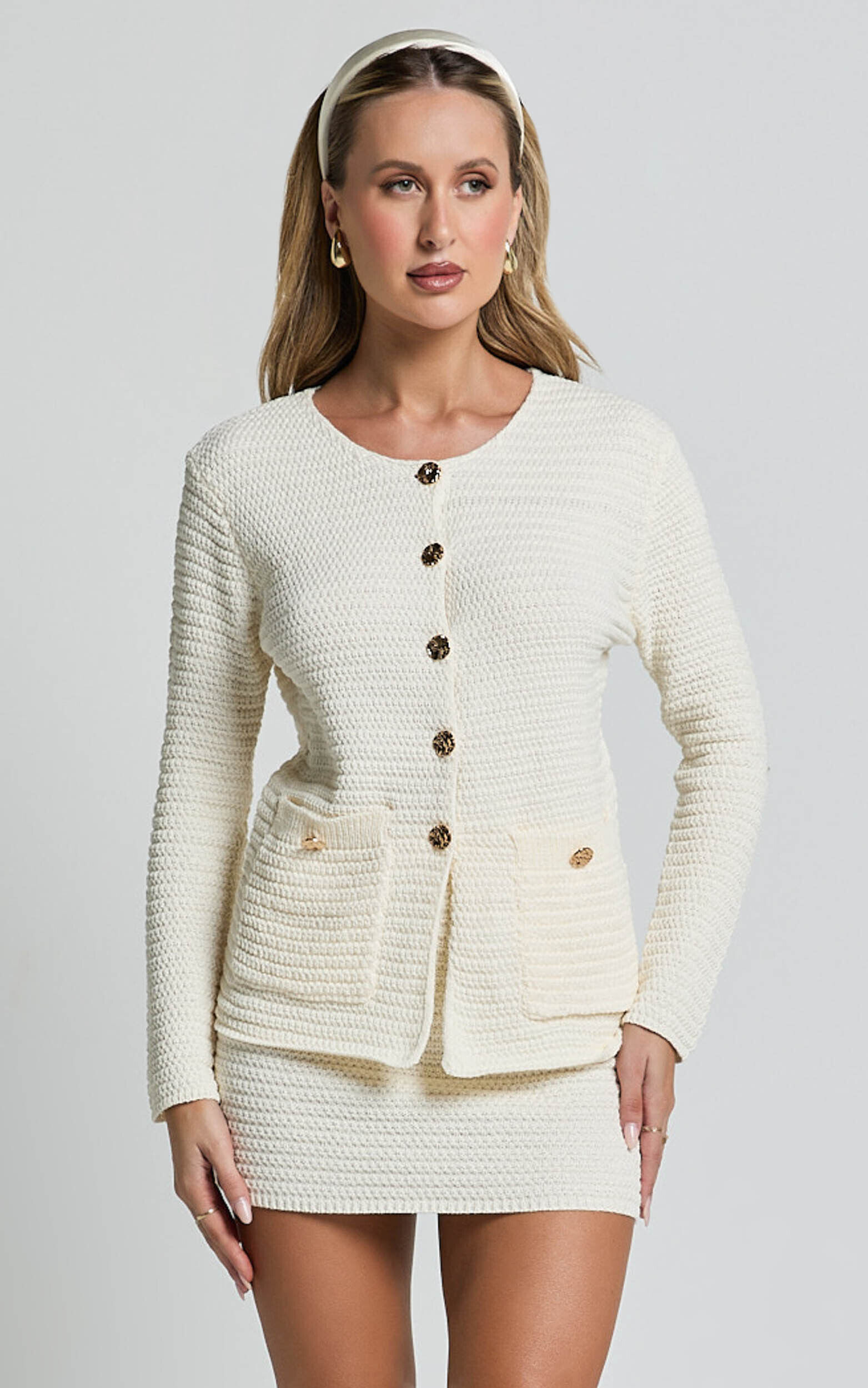 Vinny Two Piece Set - Scoop Neck Cardigan and Mini Skirt
