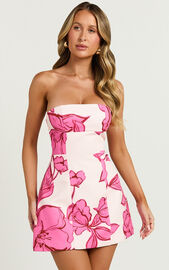 Catharine Mini Dress - Strapless A Line Dress in Bouquet Di Fiori Print | Showpo USA