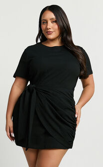 Candace Mini Dress - Faux Wrap Shift Dress in Black