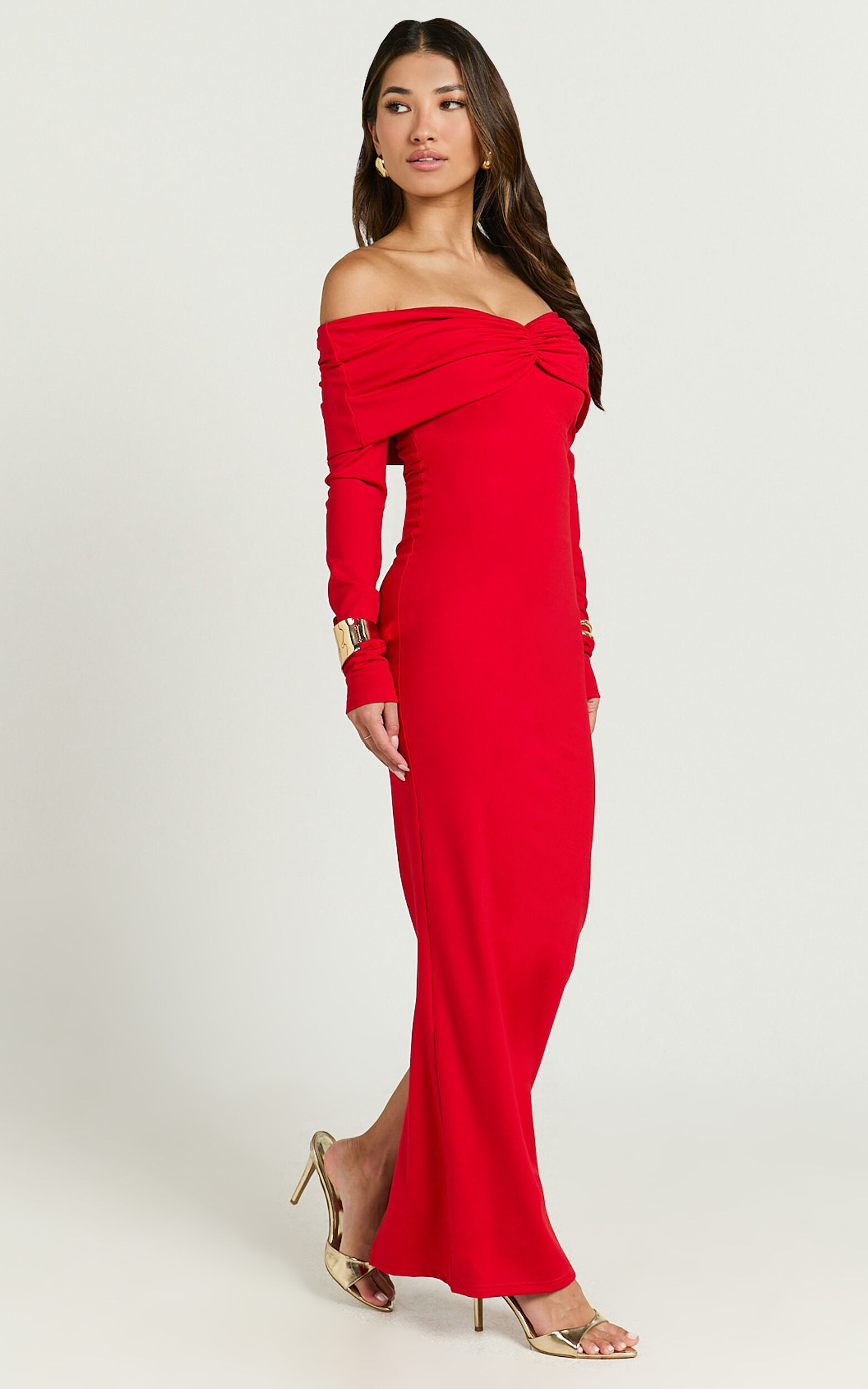Red long bodycon dress top