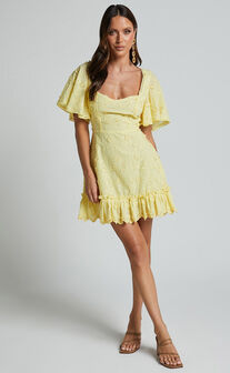 Fancy A Spritz Mini Dress - Square Neck Dress in Lemon