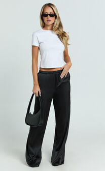 Gloria Pants - Low Rise Straight Leg Pants in Black