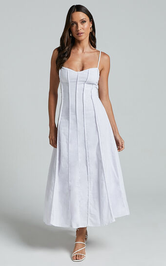 Maiyhen Midi Dress - Strappy Sweetheart Neck A Line Dress in White