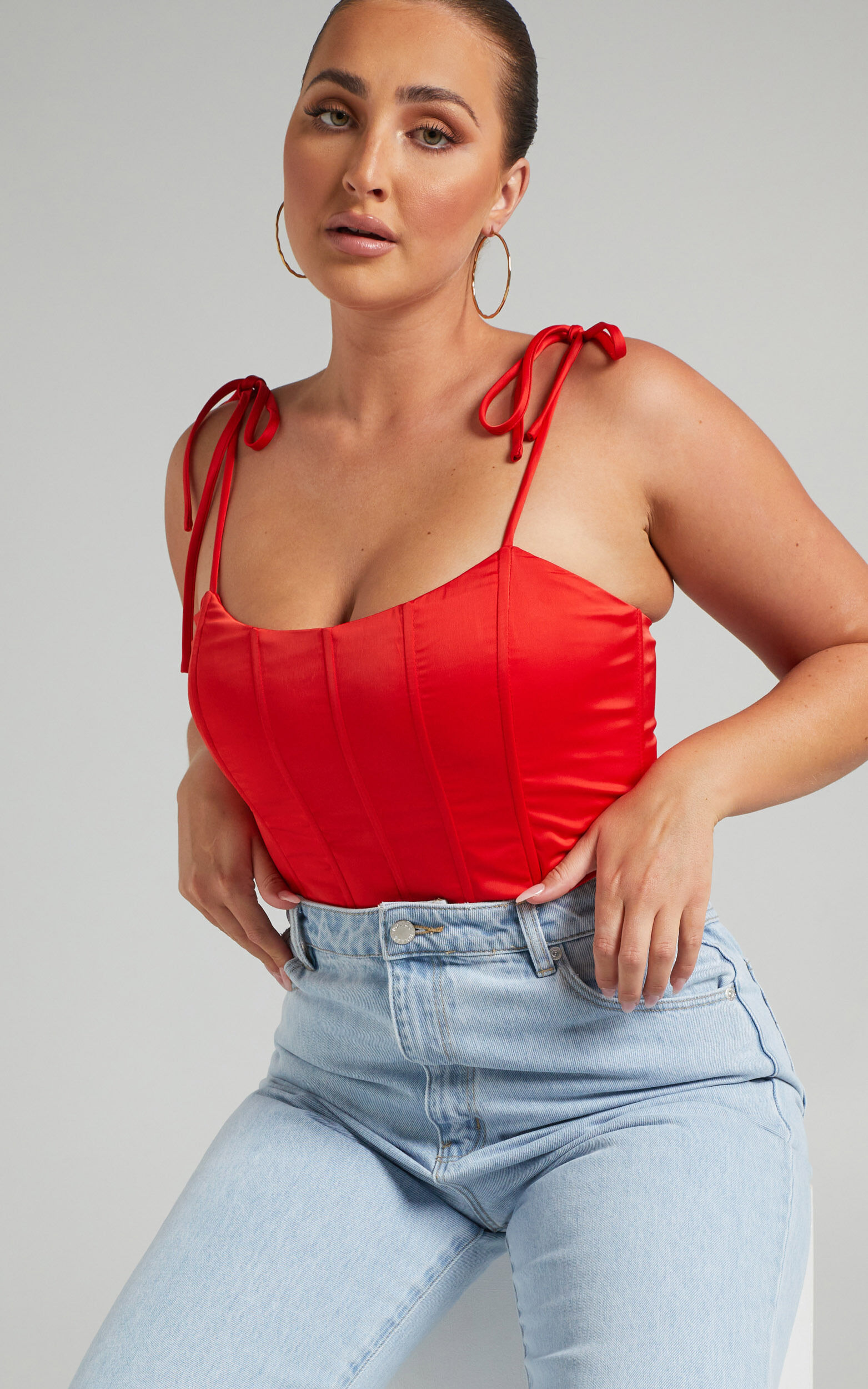 Sweet Disguise Top - Shoulder Tie Corset Top in Oxy Fire - 06, RED2