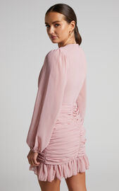 Can I Be Your Honey Mini Dress - Plunge Balloon Sleeve Dress in Dusty ...