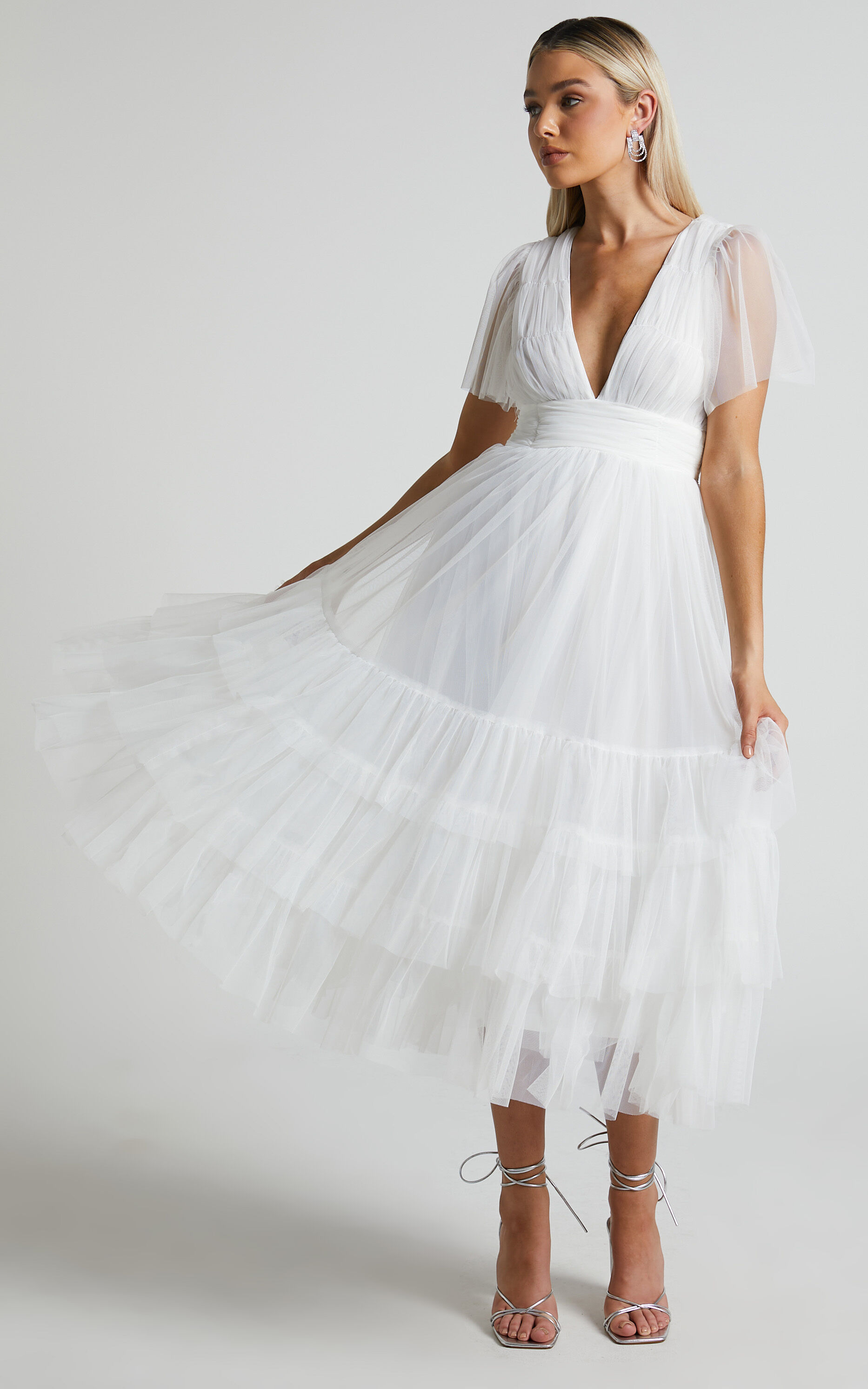 White flutter sleeve dress store