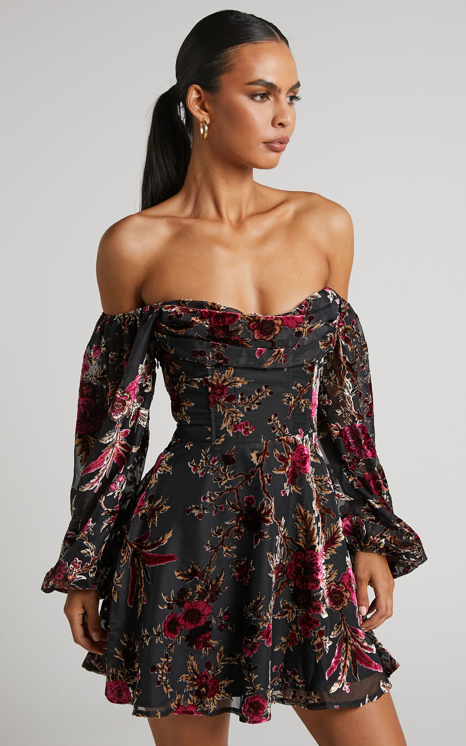 Floral long sleeve mini dress sale
